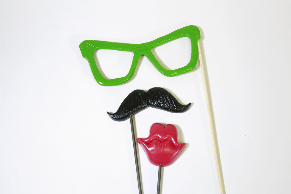photo booth glasses, mustache and lips